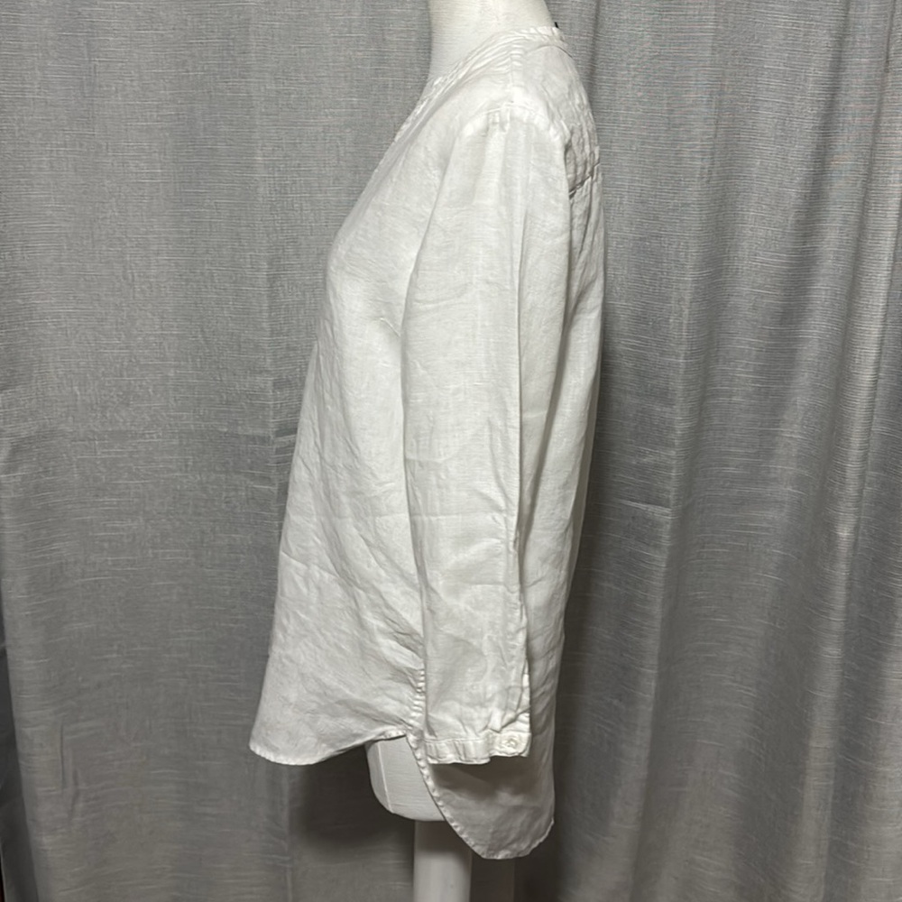 L.L. Bean 100% Linen Tunic Blouse-Sz S-White-V Neck Detail-Pop Over Style-EUC - Picture 8 of 16